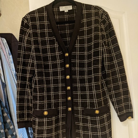 St. John brown windowpane cardigan sweater size 6 - Picture 1 of 4
